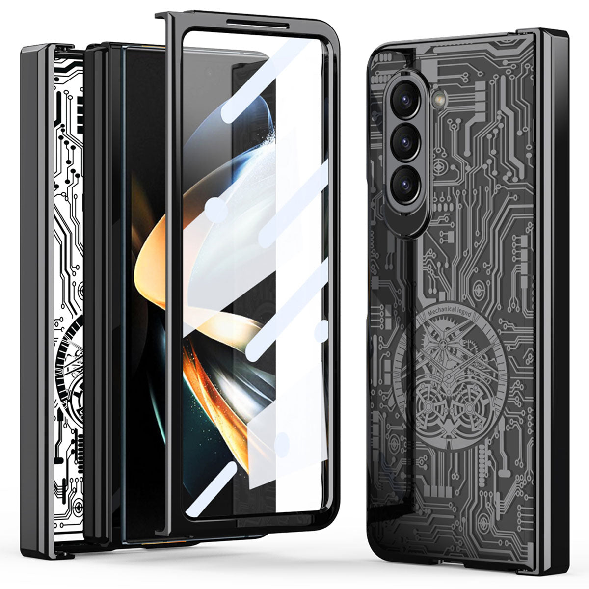 Mechanical Legend Series For Samsung Galaxy Z Fold5 5G Electroplating Phone Case All-Inclusive PC Cover with Tempered Glass Film Mechanical Legend Series For Samsung Galaxy Z Fold5 5G Electroplating Phone Case All-Inclusive PC Cover with Tempered Glass Film